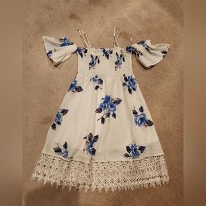 Cream and Blue Cold Shoulder Adjustable Strap Dress-- SMALL - NWT